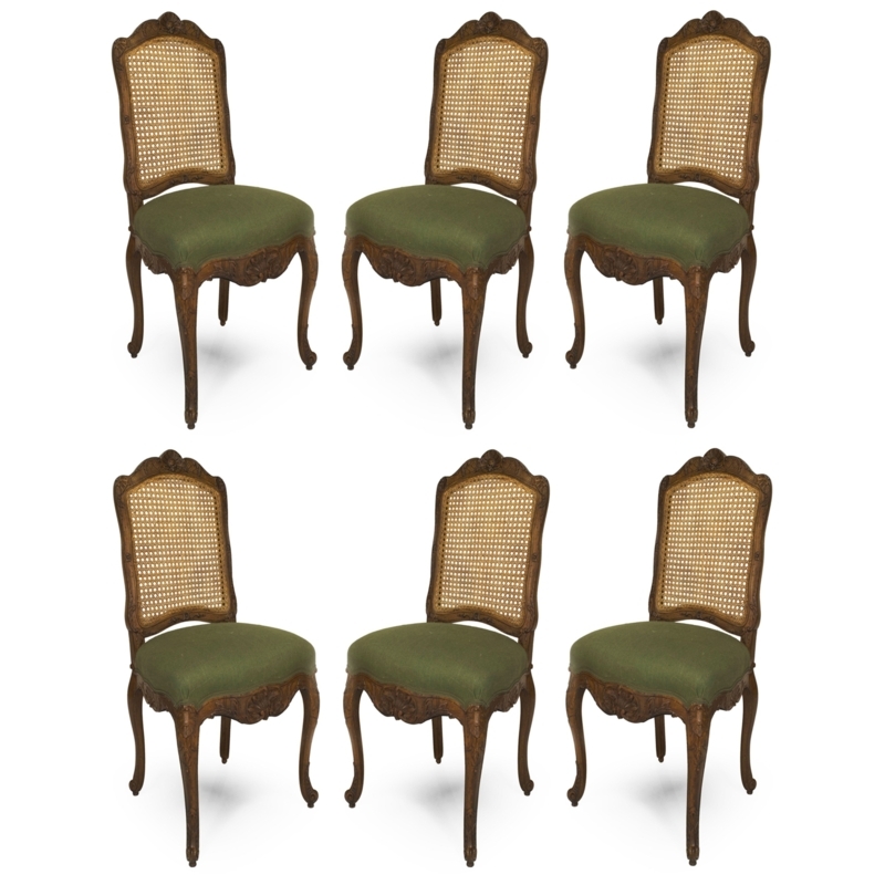 Side Chairs with Moss Green Seats and Cane Backs