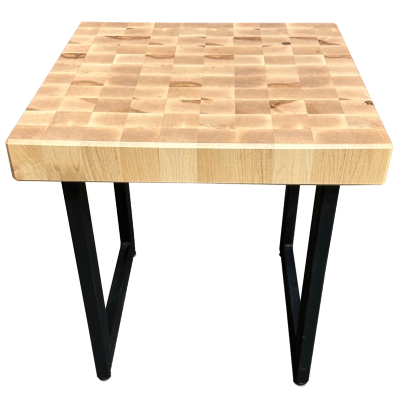 Side Table End Grain Maple Top with Industrial V Shaped Legs