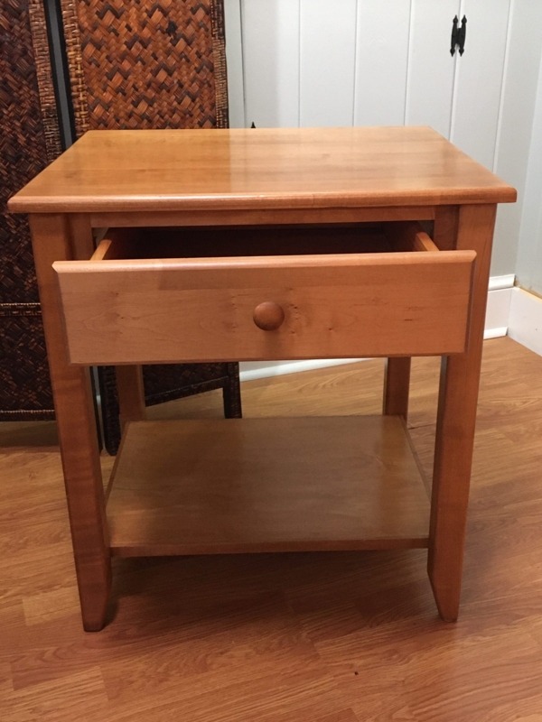Side Table Honey Amber Finish with Wooden Knob and Drawer