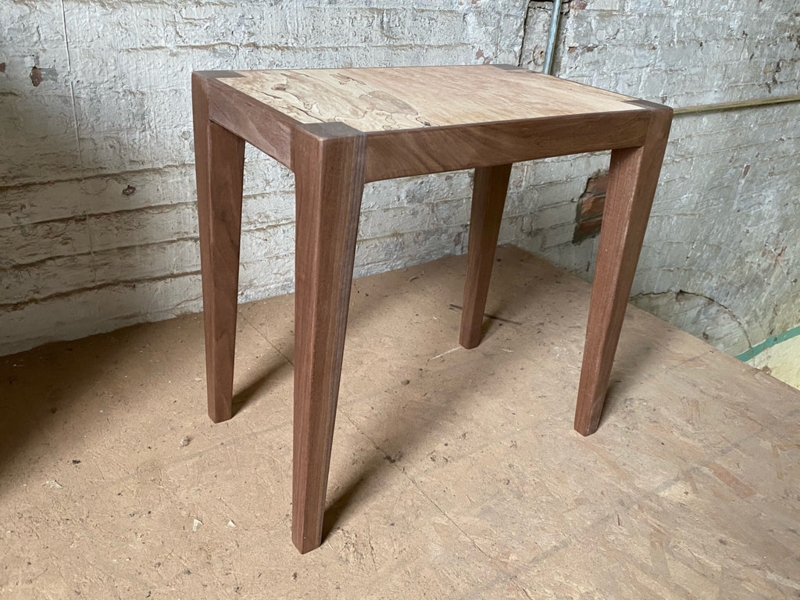 Side Table Modern Spalted Maple Top with Walnut Frame