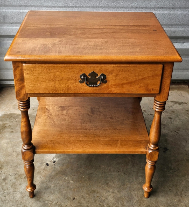 Side Table Traditional Turned Legs with Tiered Shelf and Drawer
