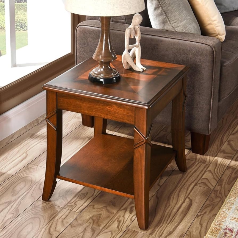 Side Table with Spliced Veneer Top and Carved Details