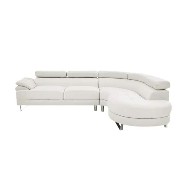 Simple Relax Bobkona 102 in. Round Arm 2-Piece Faux Leather Curved Sectional Sofa in White