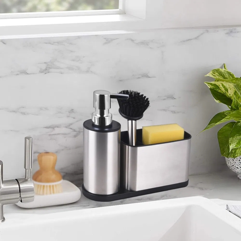 Sink Caddy Brushed Stainless Finish Slim Profile Compact Rectangular Base