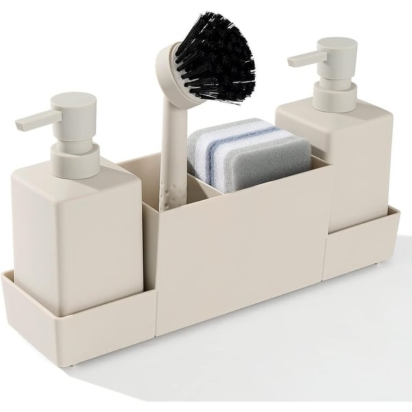 Sink Caddy Dual Pump Set Square Matte Cream Finish Modular Tray