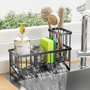 Sink Caddy High Brush Holder Matte Black Wire Drainage Spout