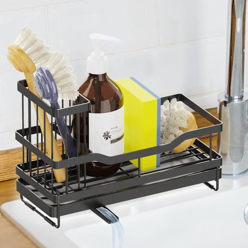 Sink Caddy Integrated Drainage Spout Matte Black Wire Slanted Tray