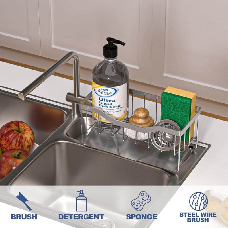 Sink Caddy Stainless Steel Wire Basket with Slanted Drip Tray