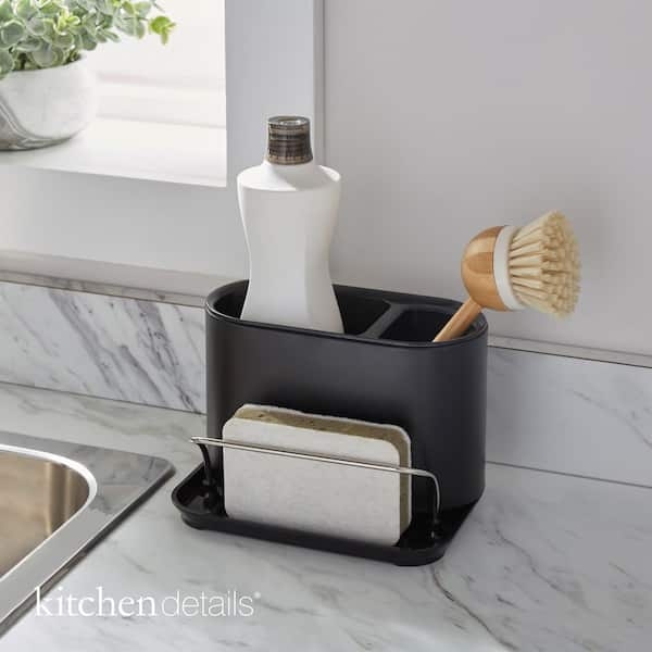 Sink Caddy Wire Sponge Tray Matte Black Three Compartment Design