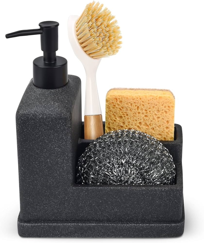 Sink Organizer Stone Like Speckled Charcoal with Integrated Brush Slot