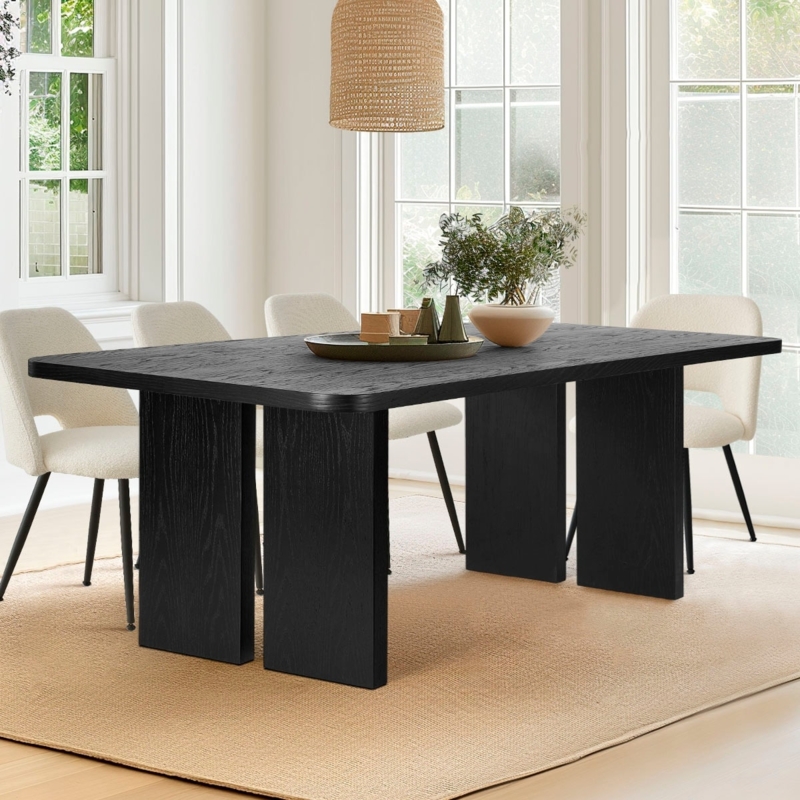 Slab Leg Dining Table in Matte Black Textured Wood Finish