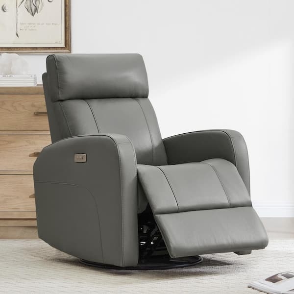 Slate Gray Leather Power Swivel Glider Recliner