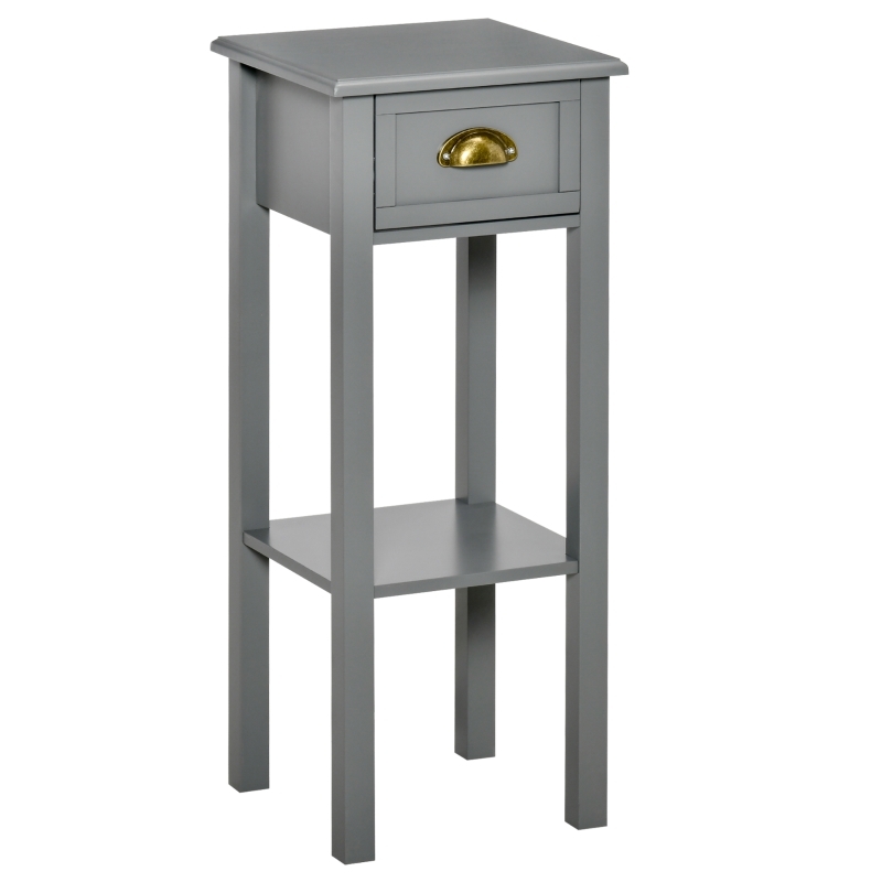 Slate Gray Side Table with Two Tier Storage and Cup Pull