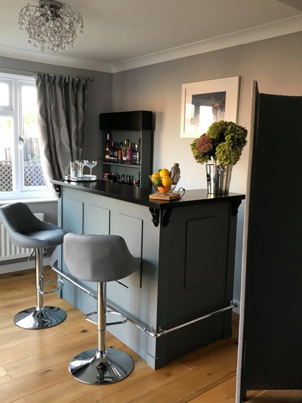 Slate Grey Home Bar Polished Chrome Footrail Diamond Tufted Stools