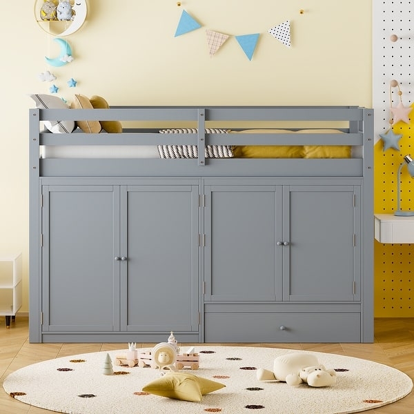 Slate Grey Loft Bed Shaker Style Panels and Integrated Wardrobes