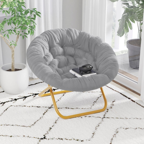 Slate Grey Saucer Chair Gold Folding Oversized Seat
