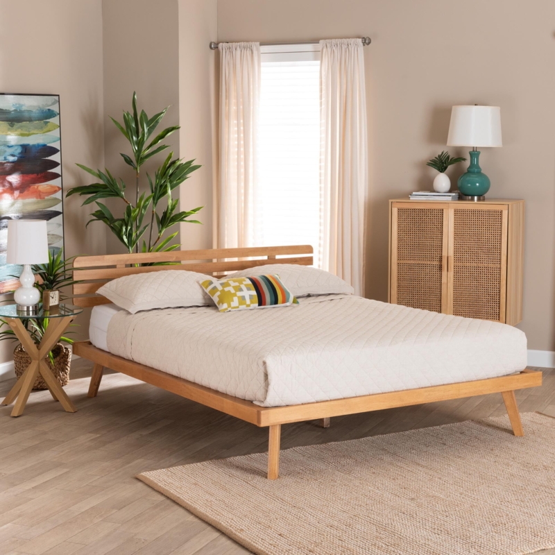 Slatted Wood Platform Bed Rustic Brown Tapered Legs