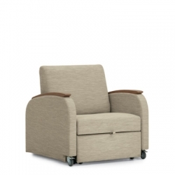 Sleeper Chair, Pull-Out Tab Mechanism, Warm Beige, Mobile Casters.