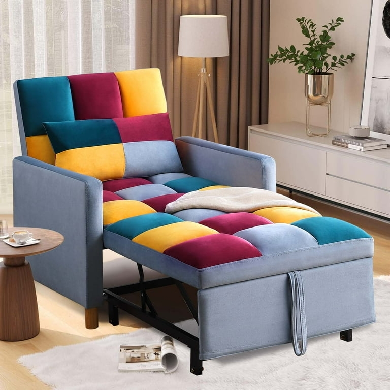 Sleeper Chair Vibrant Patchwork Design with Pull Out Bed Function
