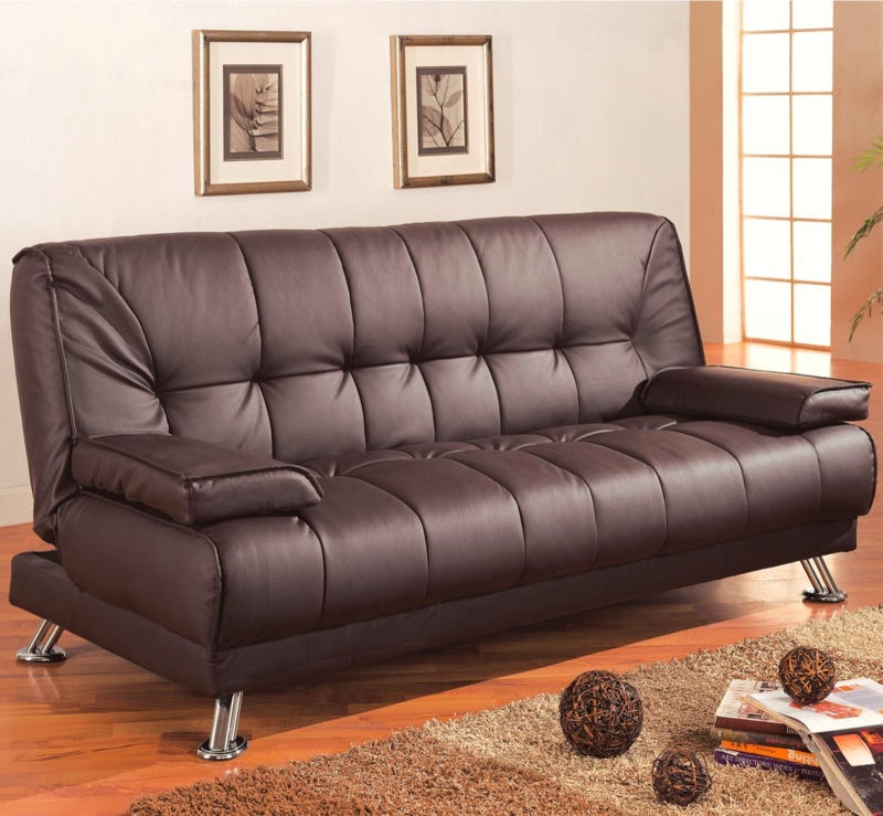 Sleeper Futon with Pebbled Texture, Adjustable Armrests, Chrome Legs