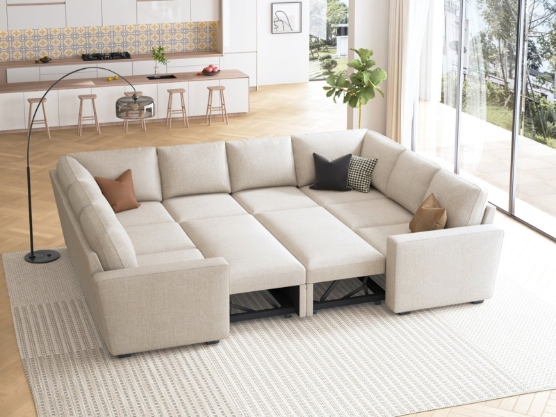 Sleeper Sectional 8 Piece Modular U Shaped Pull Out Beige