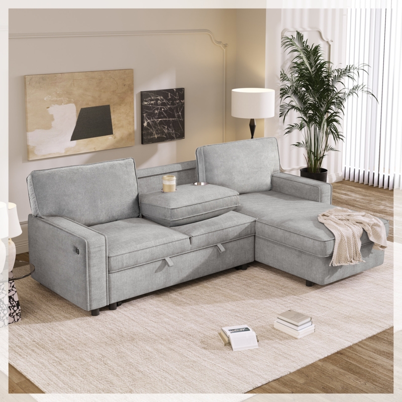 Sleeper Sectional Fold Down Cup Holders USB Port Storage