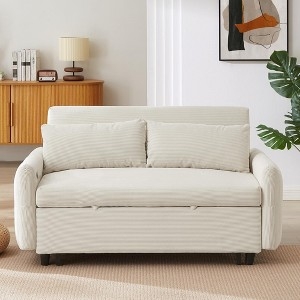 Sleeper Sofa featuring Warm Beige Corduroy Texture and Track Arms