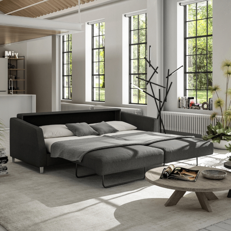 Sleeper Sofa: King Size Dual Extension Mechanism with Track Arms.