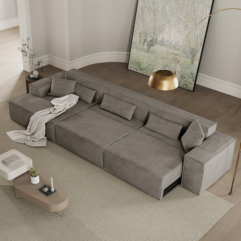Sleeper Sofa: Oversized Modular Charcoal Grey with Deep Seating.