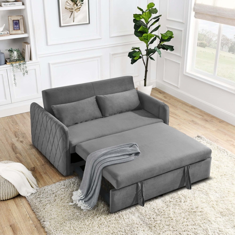 Sleeper Sofa with Diamond Quilted Arms and Integrated Side Pockets
