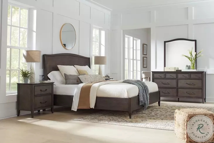 Sleigh Bed Sable Brown Finish Low Profile Footboard Transitional