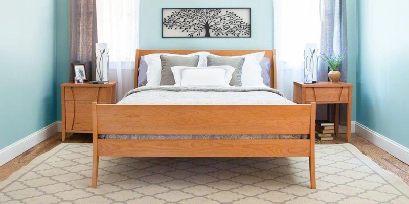 Sleigh Bed Tapered Legs Low Profile Frame Natural Grain Transitional