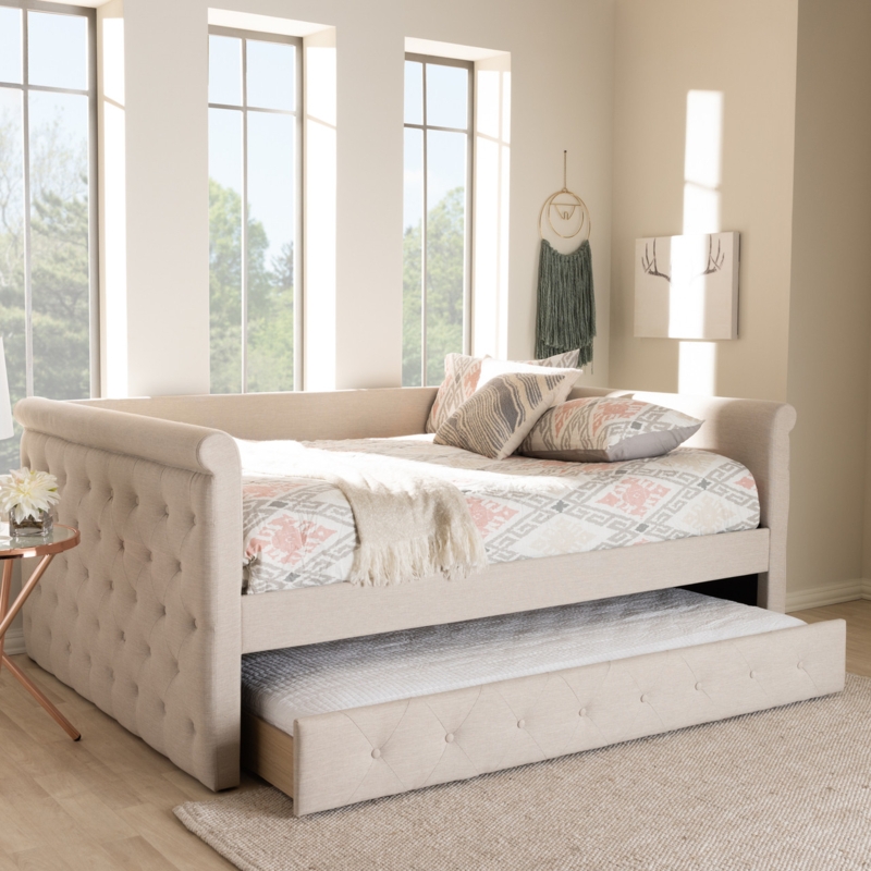 Sleigh Style Daybed with Scroll Arms and Diamond Tufting