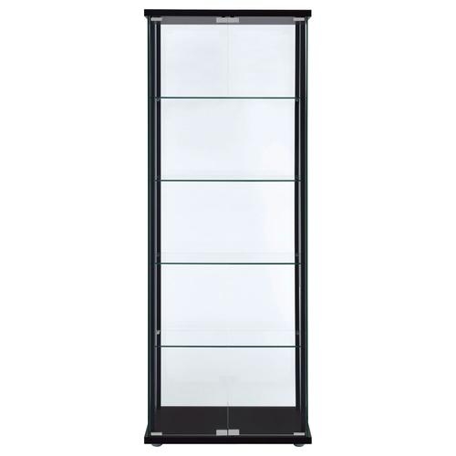 Slim Black Curio Tower with Five Transparent Glass Shelves