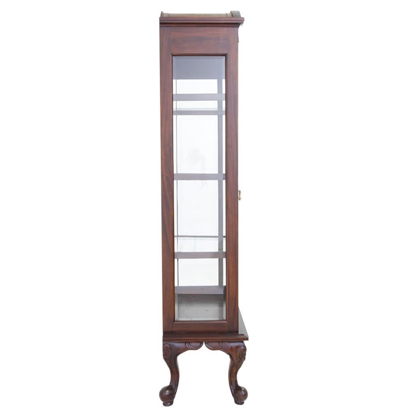 Slim Curio Display Cabinet with Ball and Claw Feet in Mahogany