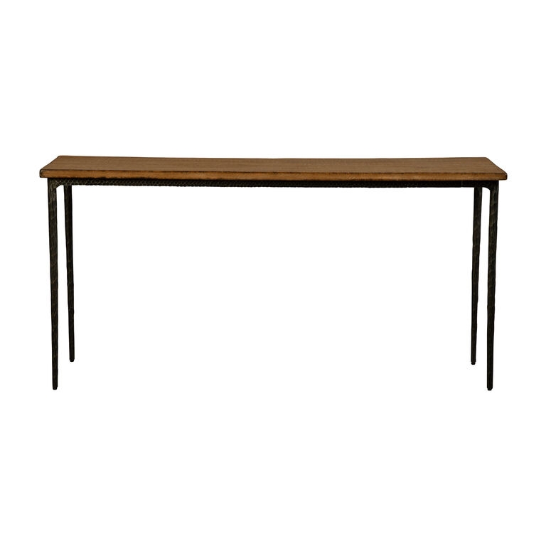 Slim Profile Console Table with Hammered Metal Legs and Wood Top