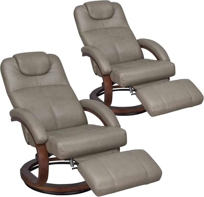 Slim Profile Recliner Chair Putty Grey Integrated Footrest