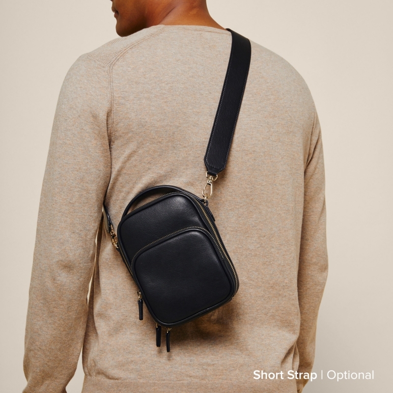 Sling Bag Black Onyx Pebbled Leather-Like Compact Urban Travel Bag