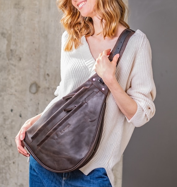 Sling Bag Chocolate Smooth Finish Teardrop Crossbody Chest Bag
