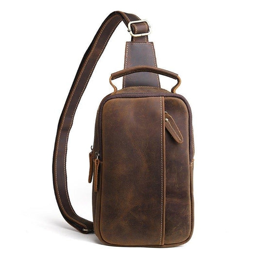 Sling Bag Coffee Distressed Matte Finish Vertical Zipper Pocket