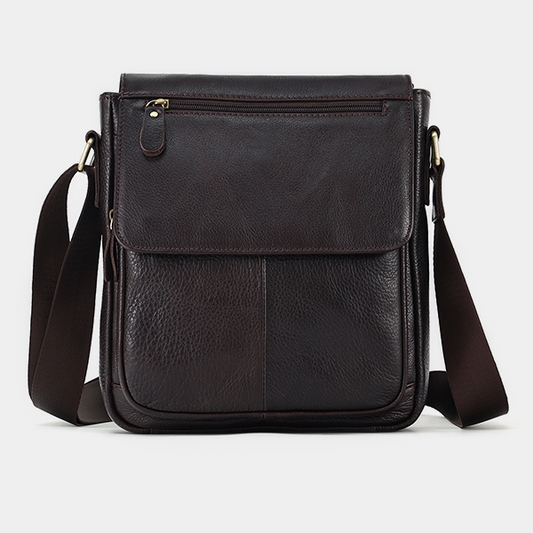 Sling Bag Espresso Pebbled Leather-Like Vertical Seam Brass