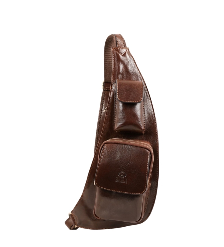 Sling Bag Walnut Brown Glossy Polished Finish Teardrop Crossbody