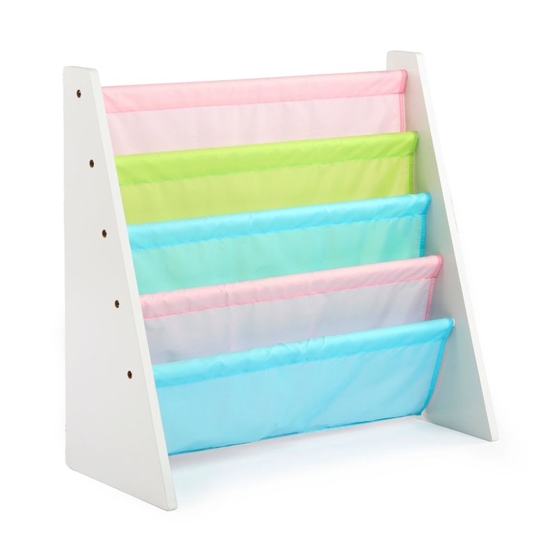 Sling Bookshelf Pastel Fabric Slings, Tiered Storage Floor Book Rack