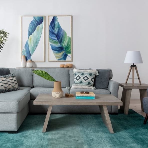 Small L-Shaped Sectional in Misty Grey with Angled Wood Legs