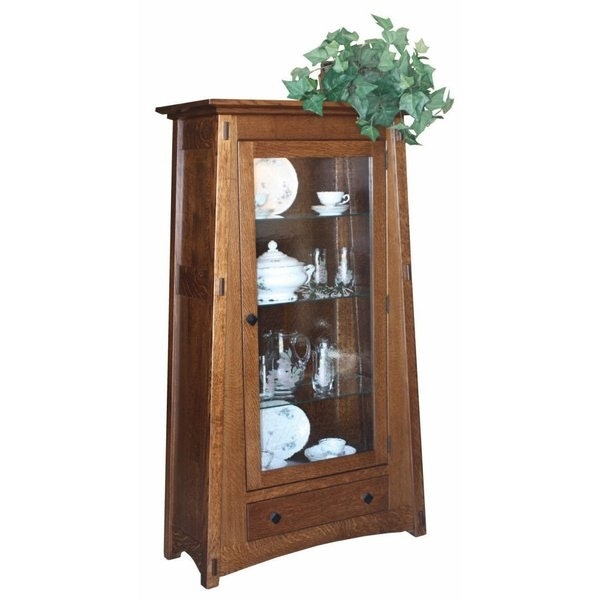 Small Mission Curio Cabinet with Bottom Drawer and Tapered Sides