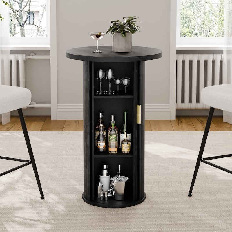 Small Tambour Dining Table with Three-Layer Storage Shelf, 36" Tall Round  Bar Table - 36'' H X 23.6'' W X 23.6'' D - Overstock - 42664840
