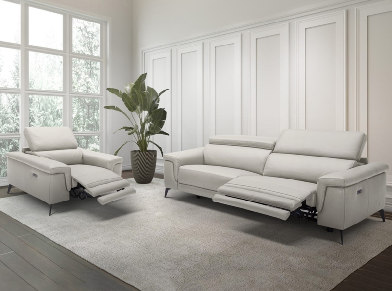 Smoke Gray Reclining Sofa Set with Adjustable Headrests