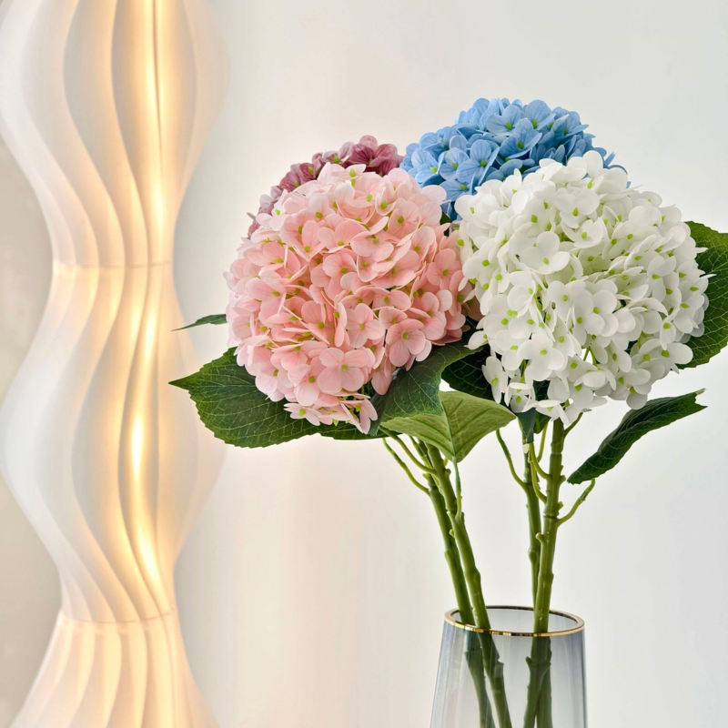 Smoked Glass Flower Vase with Gold Rim and Pastel Hydrangeas