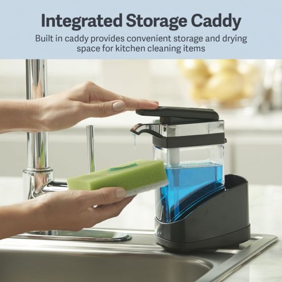 Soap Dispenser Caddy Clear Reservoir with Chrome Plating and Sponge Slot