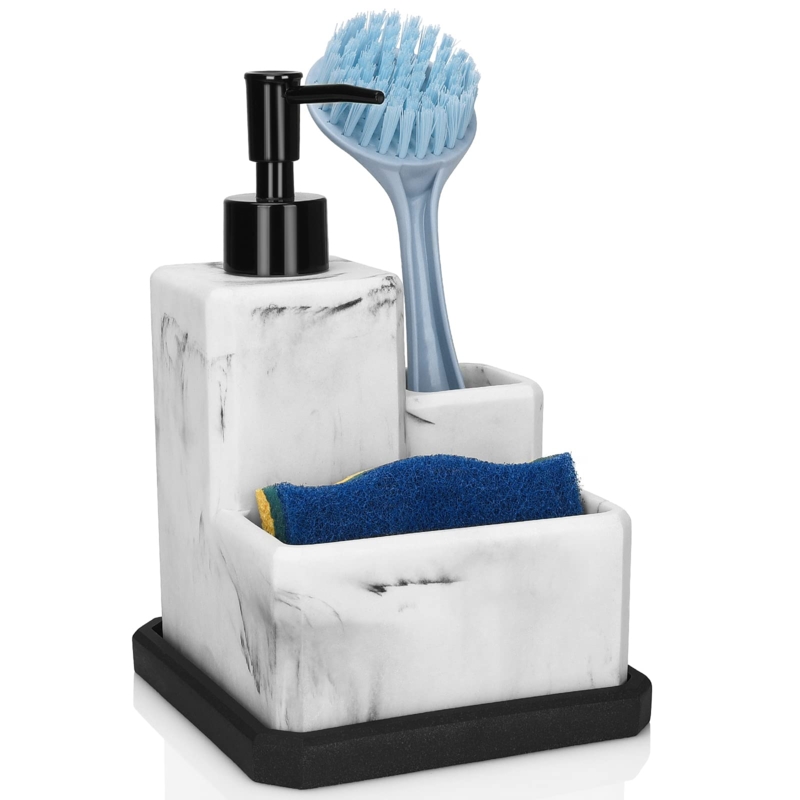 Soap Dispenser Caddy Marble Veined Pattern 3 in 1 Functionality